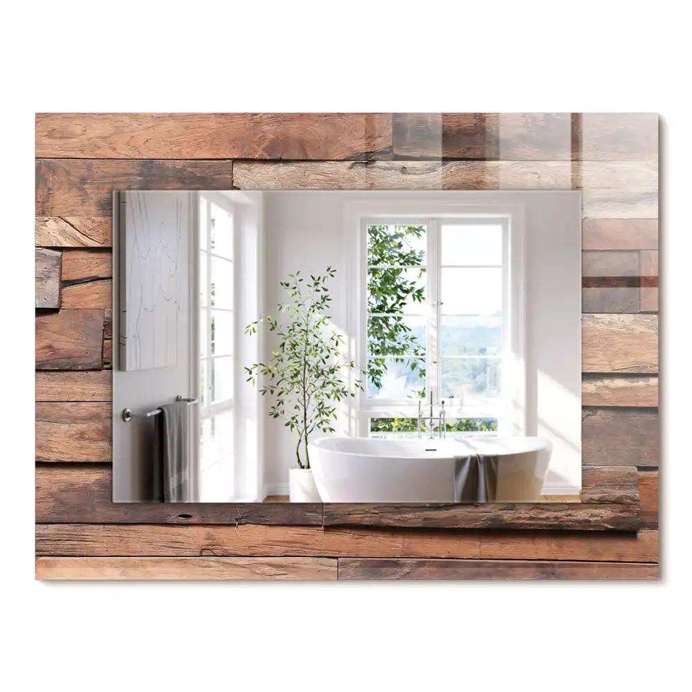 Miroir rectangulaire avec cadre imprimé mur en panneaux de bois