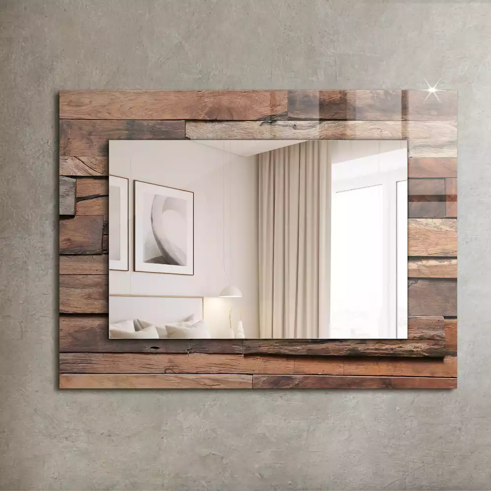 Miroir rectangulaire avec cadre imprimé mur en panneaux de bois