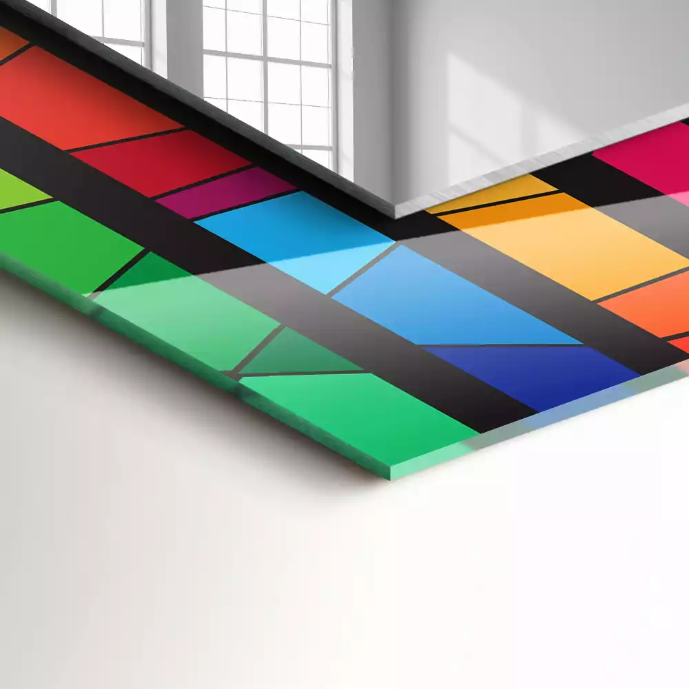 Miroir rectangulaire à cadre imprimé rayures colorées en vitrail