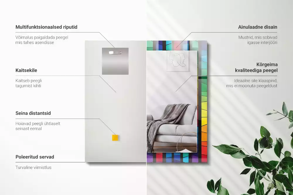 Miroir rectangulaire à cadre imprimé rayures colorées en vitrail