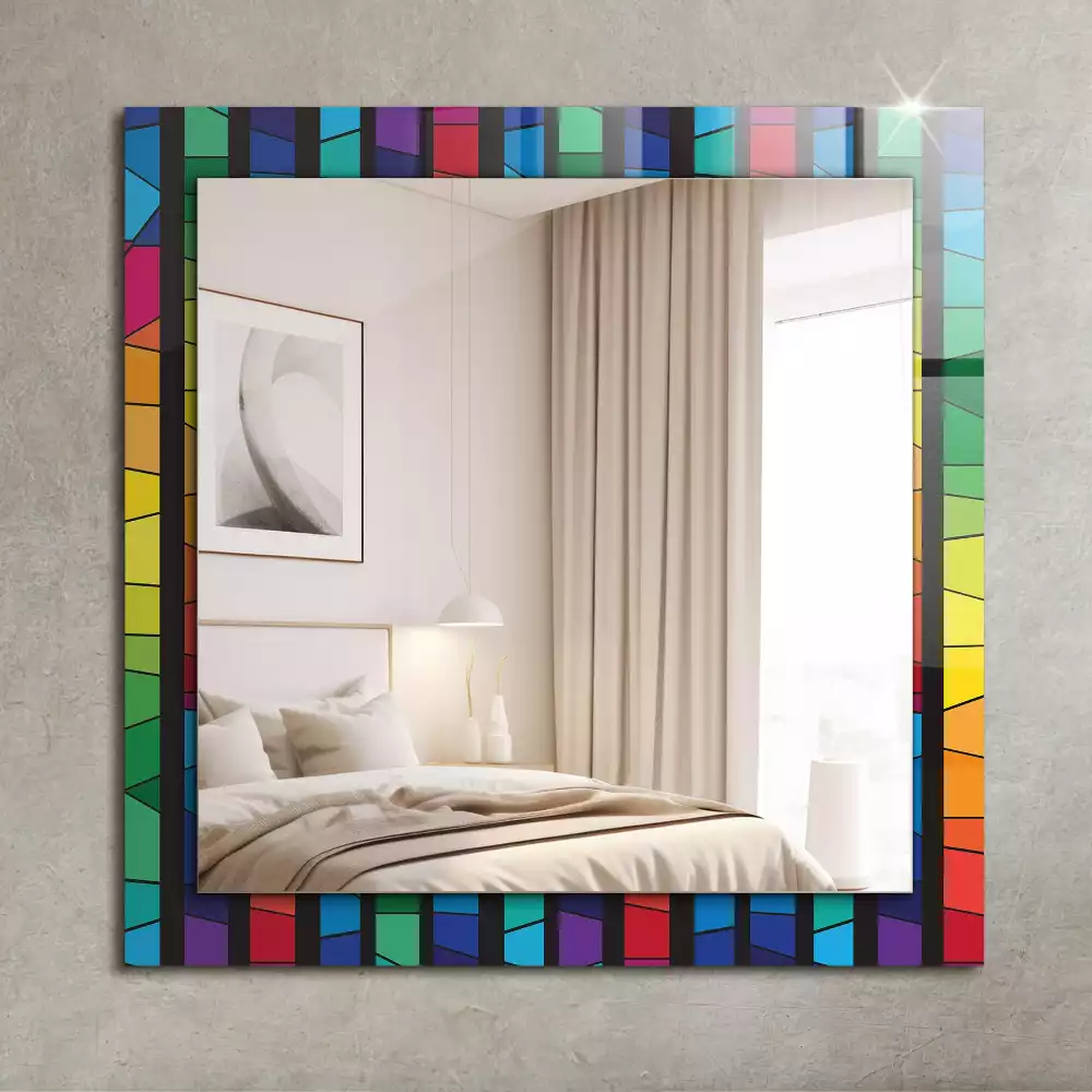 Miroir rectangulaire à cadre imprimé rayures colorées en vitrail