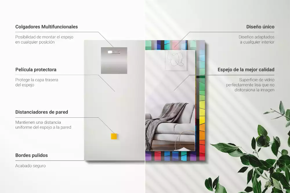 Miroir rectangulaire à cadre imprimé rayures colorées en vitrail