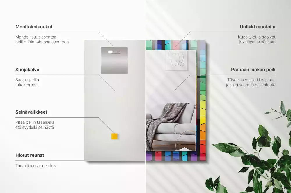 Miroir rectangulaire à cadre imprimé rayures colorées en vitrail