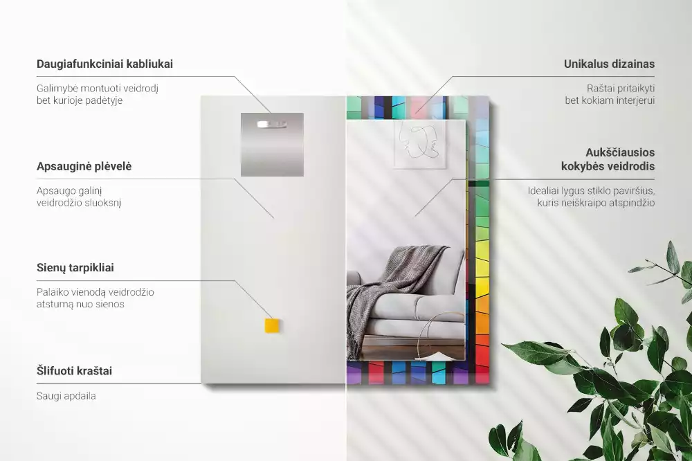 Miroir rectangulaire à cadre imprimé rayures colorées en vitrail
