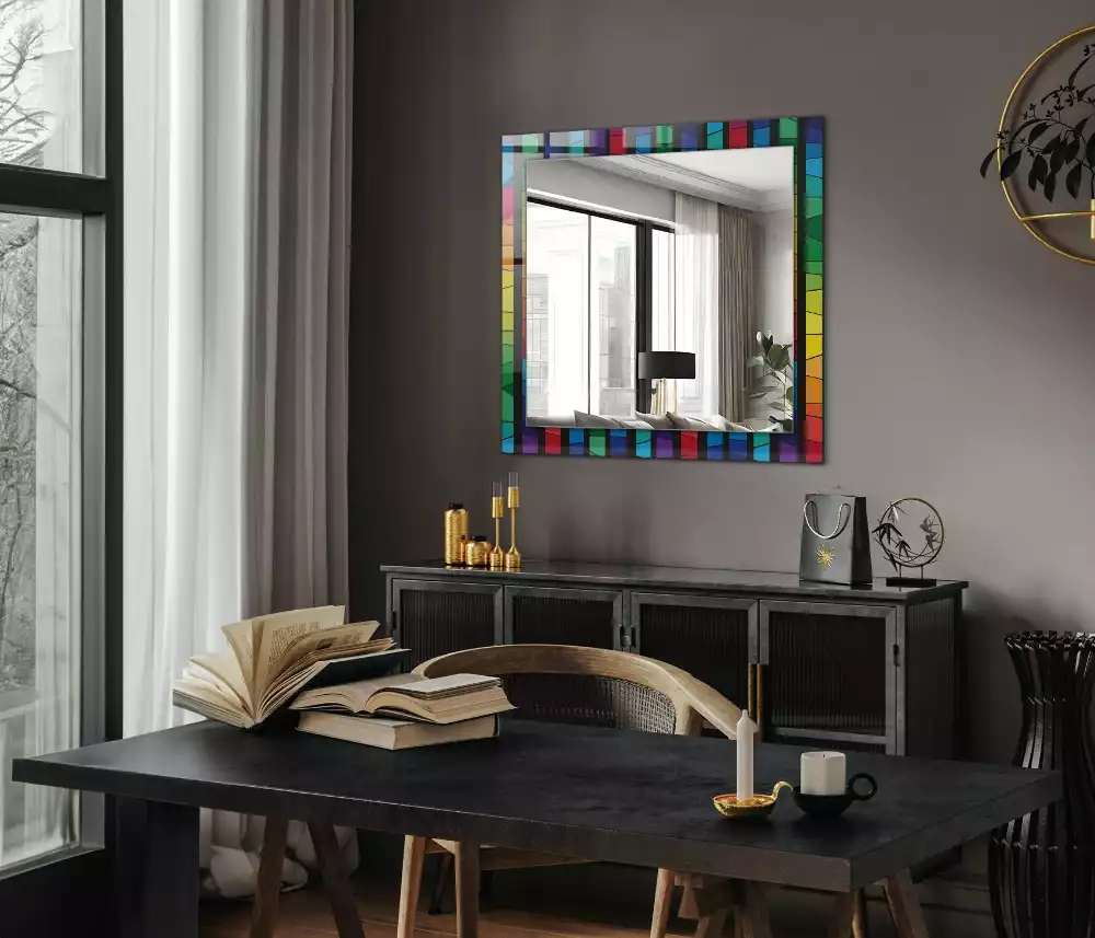 Miroir rectangulaire à cadre imprimé rayures colorées en vitrail