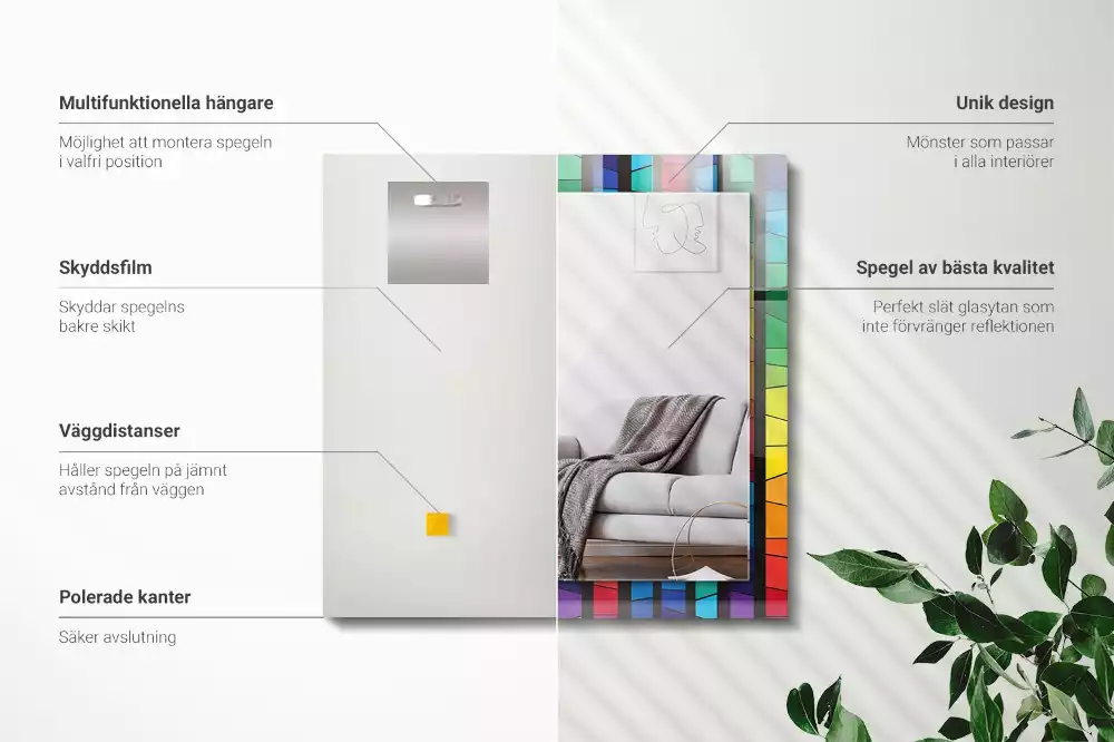 Miroir rectangulaire à cadre imprimé rayures colorées en vitrail