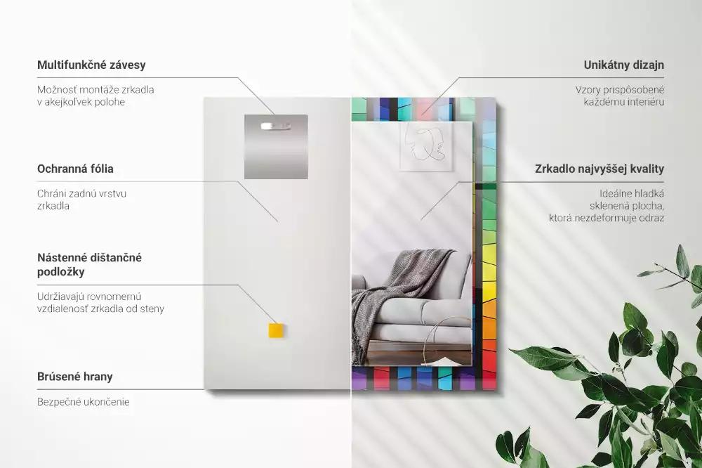 Miroir rectangulaire à cadre imprimé rayures colorées en vitrail
