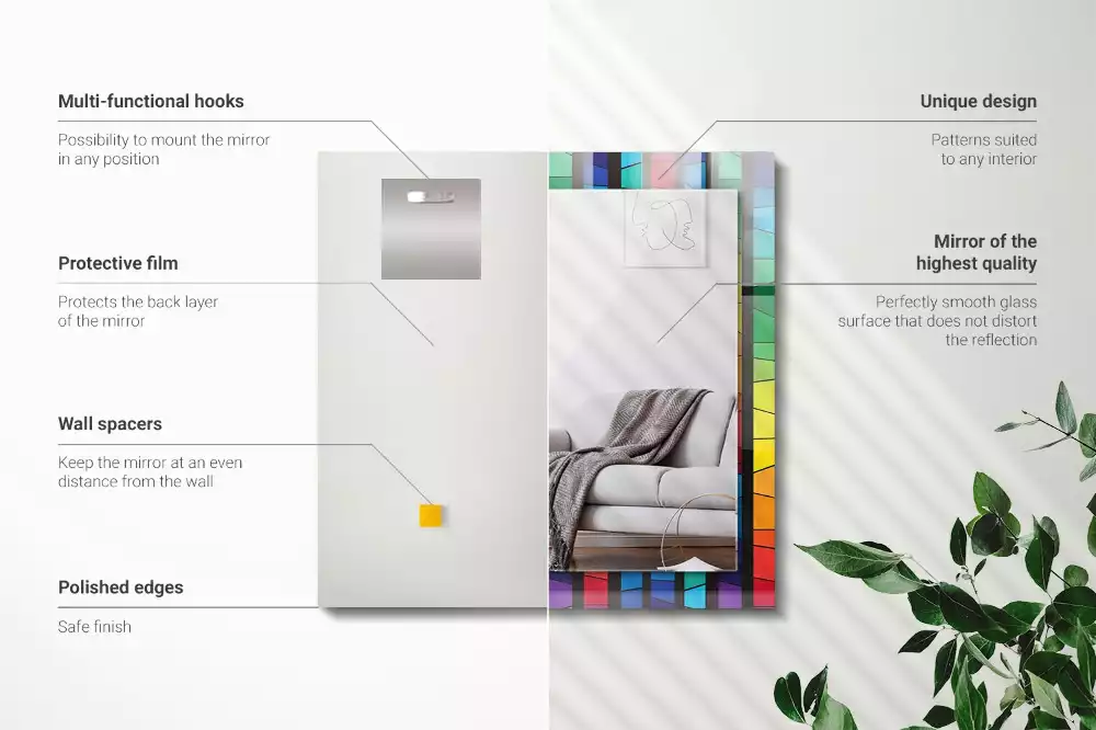 Miroir rectangulaire à cadre imprimé rayures colorées en vitrail