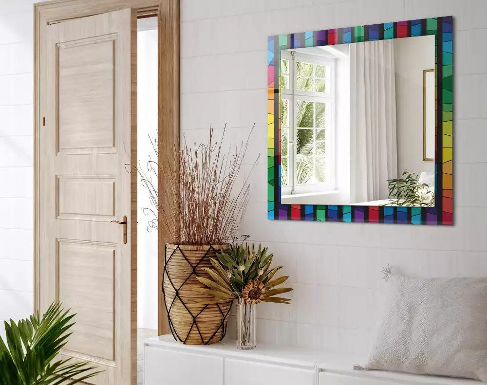 Miroir rectangulaire à cadre imprimé rayures colorées en vitrail