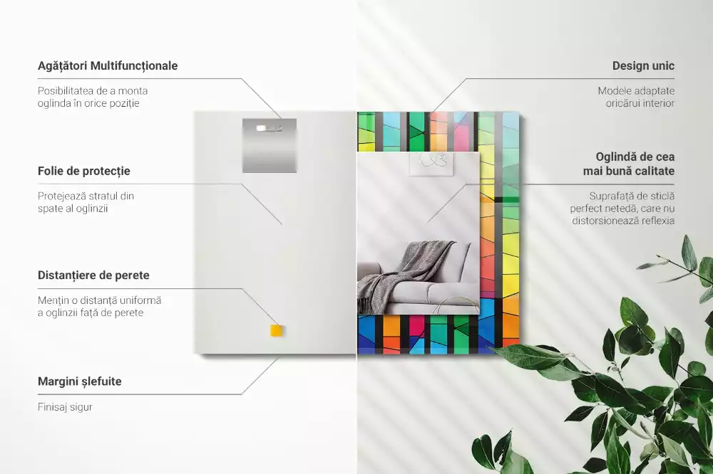 Miroir rectangulaire à cadre imprimé rayures colorées en vitrail