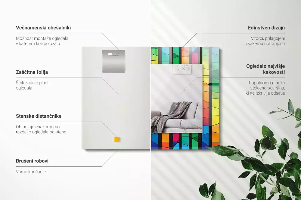 Miroir rectangulaire à cadre imprimé rayures colorées en vitrail