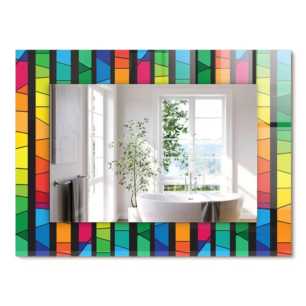 Miroir rectangulaire à cadre imprimé rayures colorées en vitrail