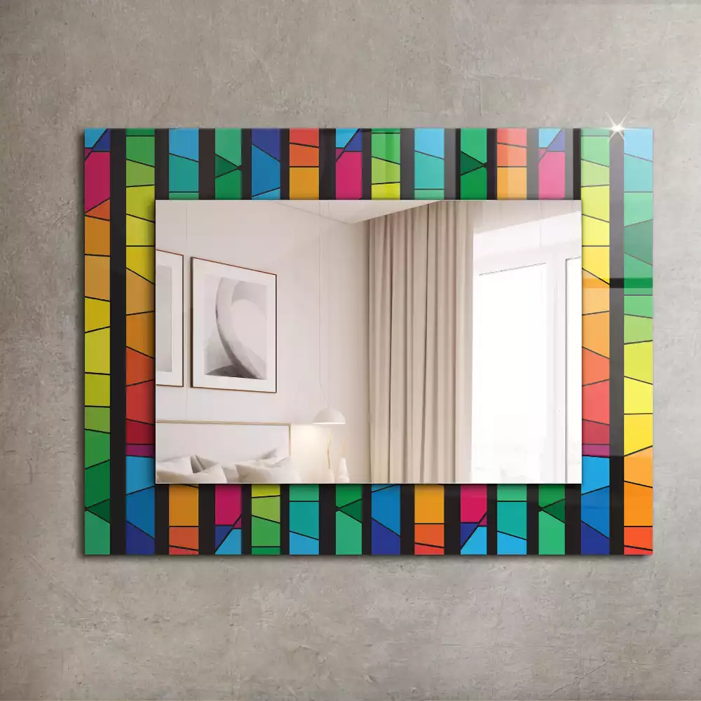 Miroir rectangulaire à cadre imprimé rayures colorées en vitrail