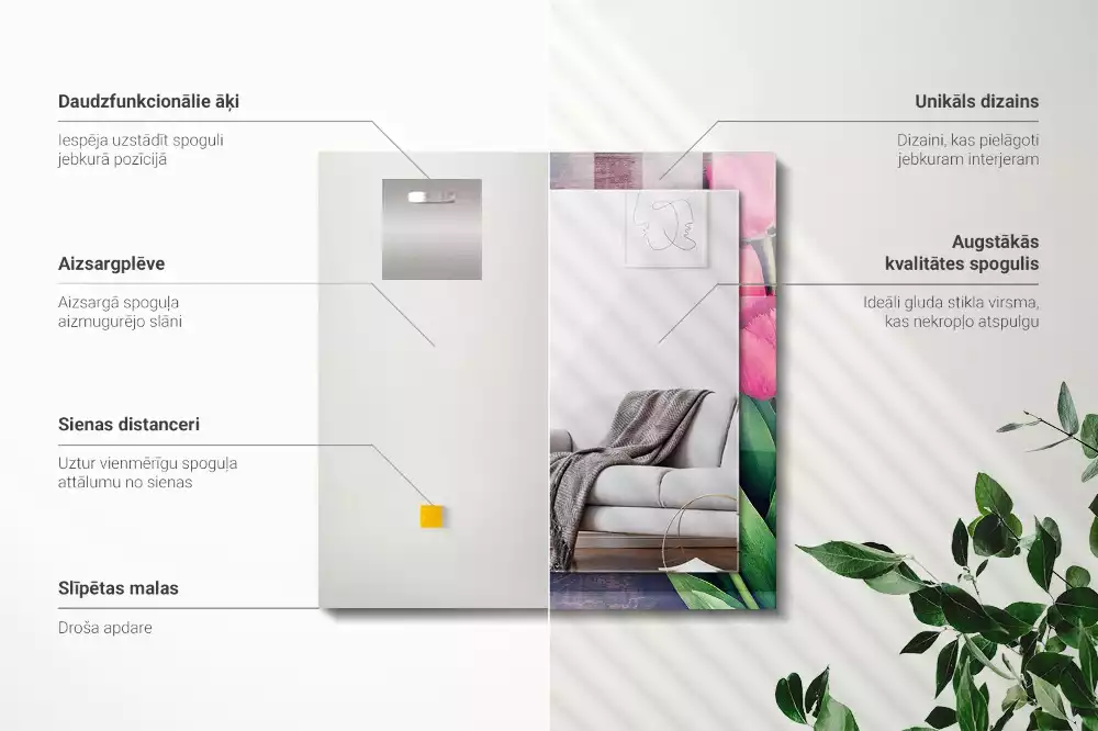 Miroir rectangulaire décoratif tulipes roses sur bois