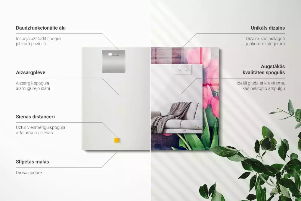 Miroir rectangulaire décoratif tulipes roses sur bois