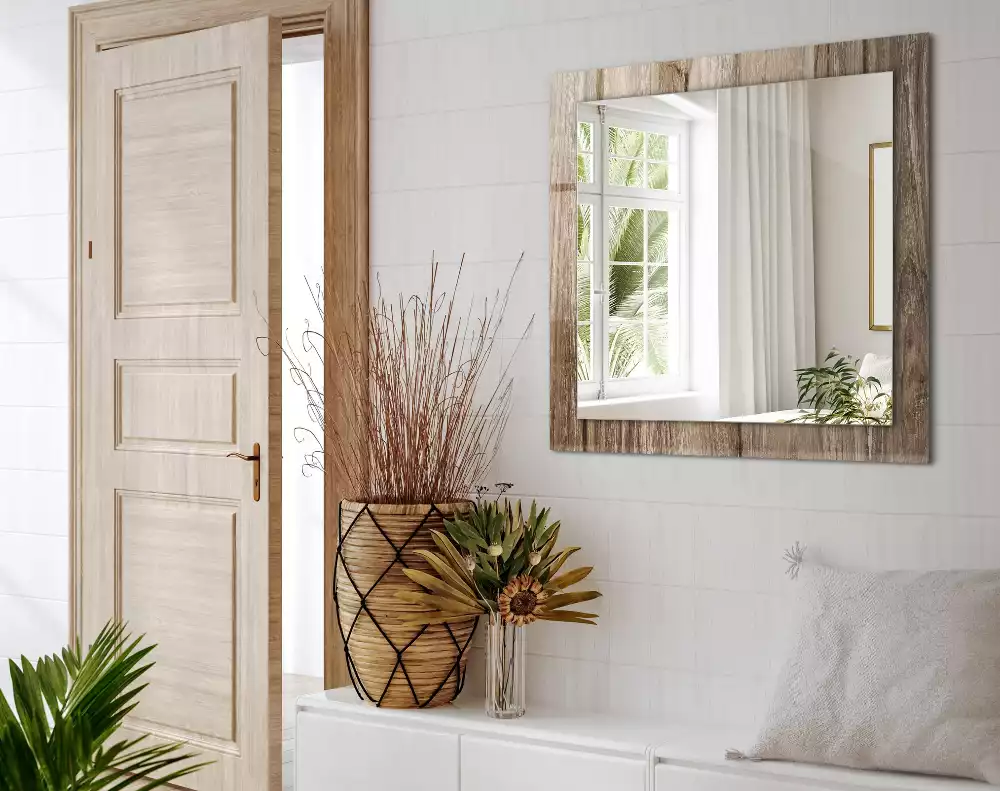 Miroir rectangulaire imprimé planches de parquet en bois