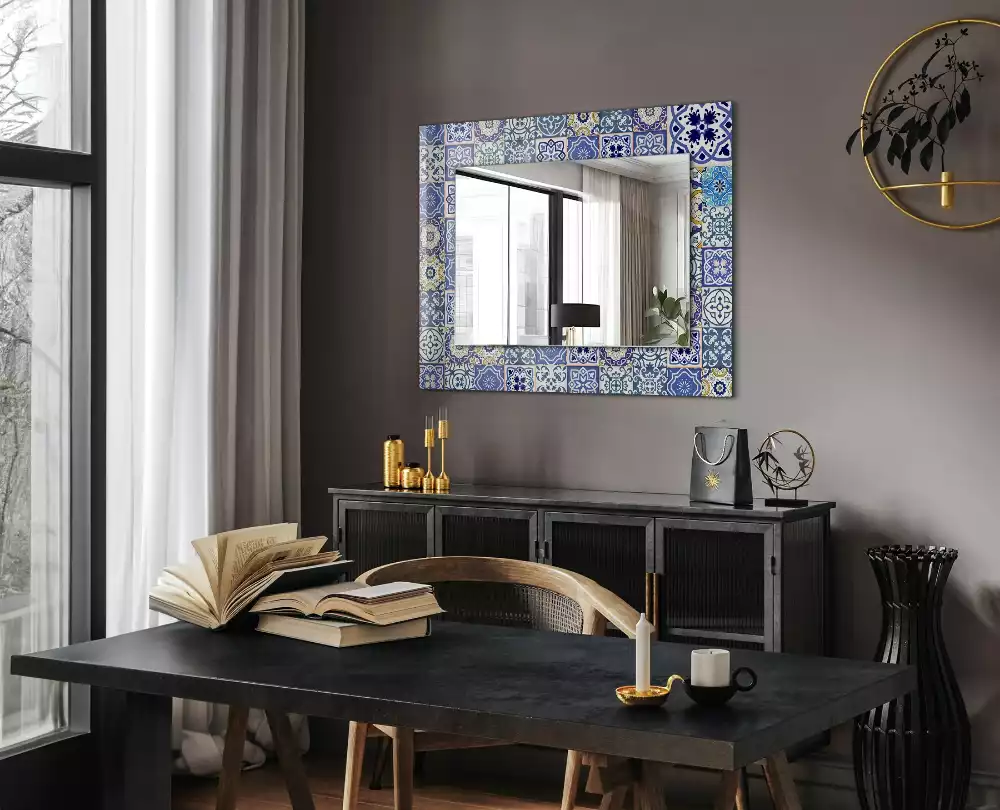 Miroir rectangulaire décoratif imprimé mosaïque de carreaux colorés
