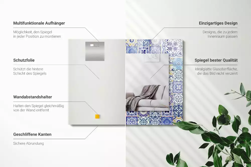 Miroir rectangulaire décoratif imprimé mosaïque de carreaux colorés