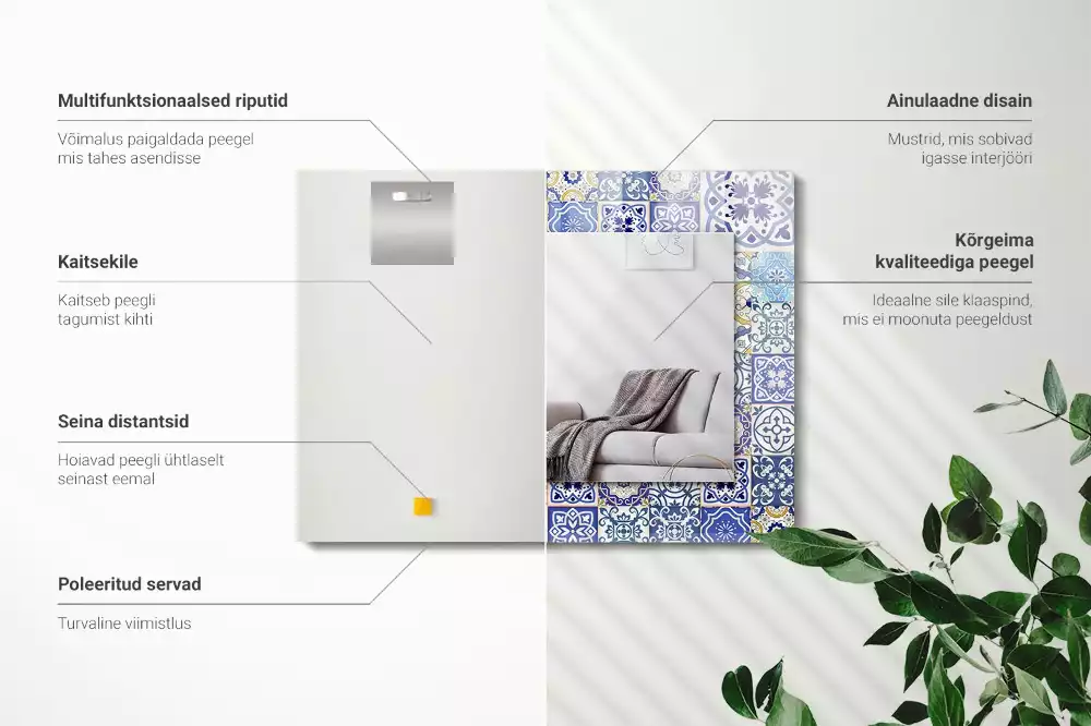 Miroir rectangulaire décoratif imprimé mosaïque de carreaux colorés