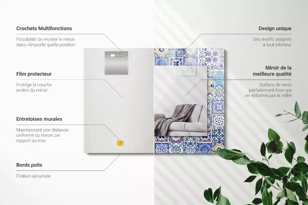 Miroir rectangulaire décoratif imprimé mosaïque de carreaux colorés