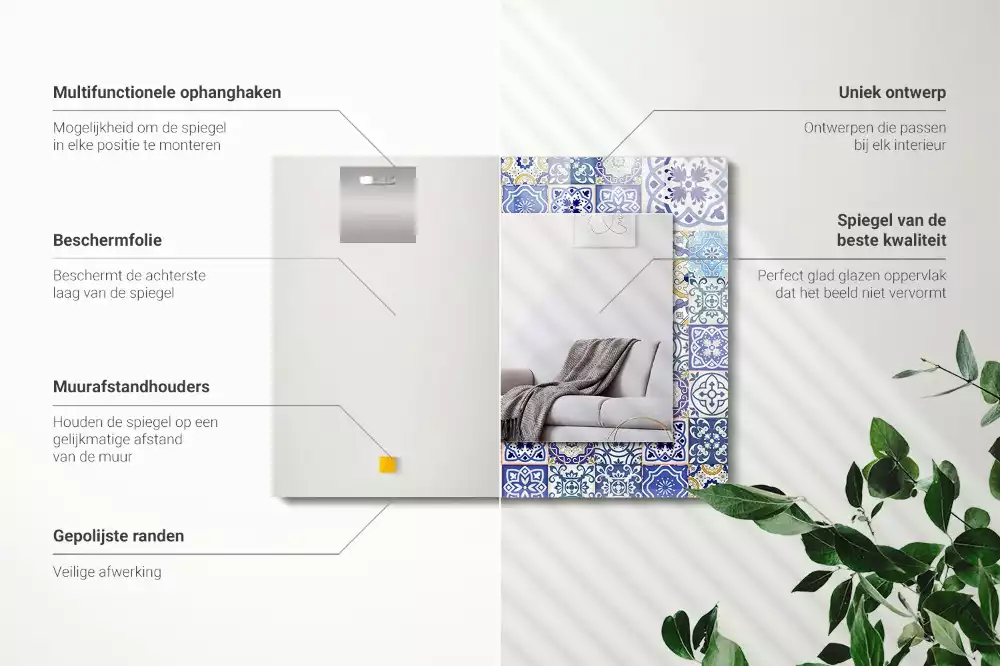 Miroir rectangulaire décoratif imprimé mosaïque de carreaux colorés