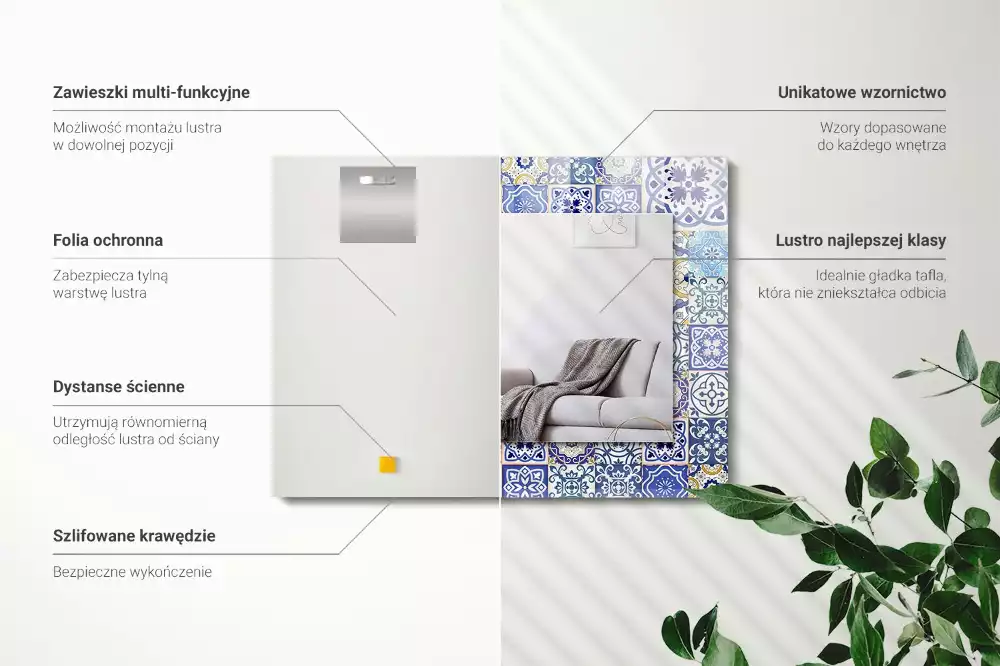 Miroir rectangulaire décoratif imprimé mosaïque de carreaux colorés