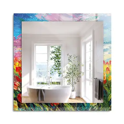 Miroir rectangulaire avec cadre imprimé champ de tulipes