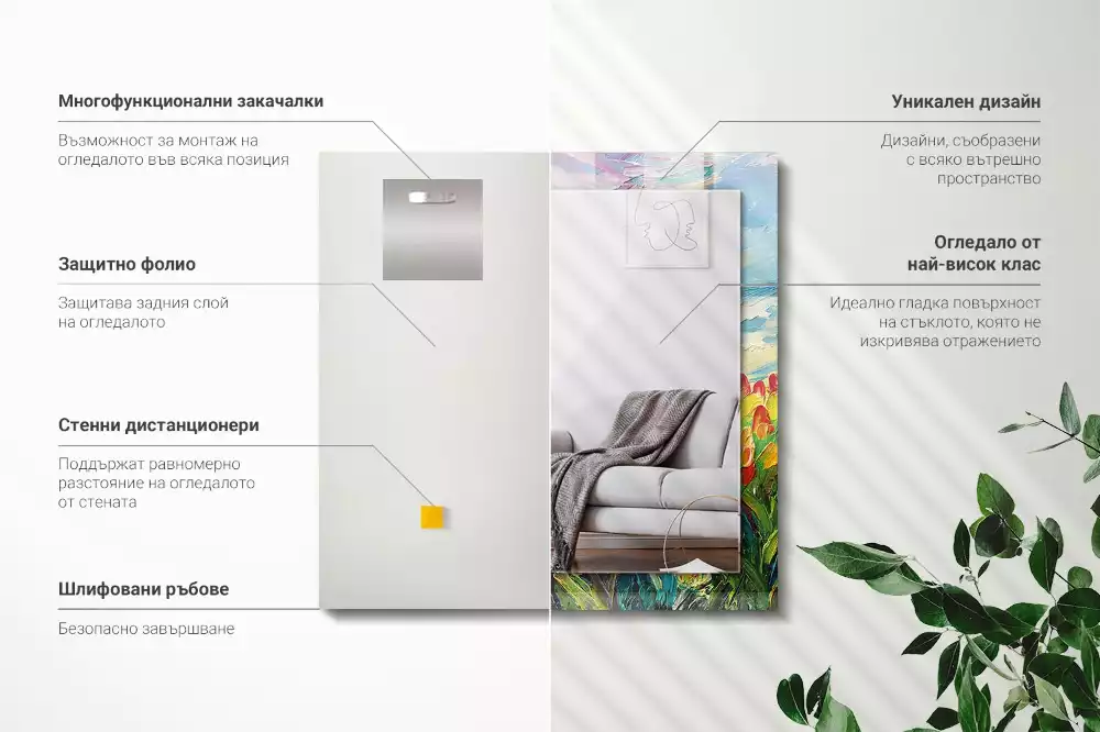 Miroir rectangulaire avec cadre imprimé champ de tulipes