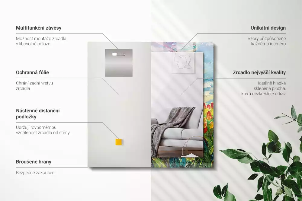 Miroir rectangulaire avec cadre imprimé champ de tulipes