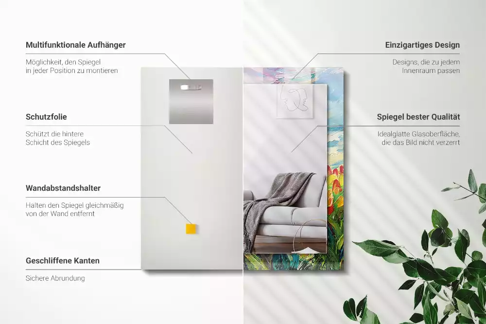 Miroir rectangulaire avec cadre imprimé champ de tulipes