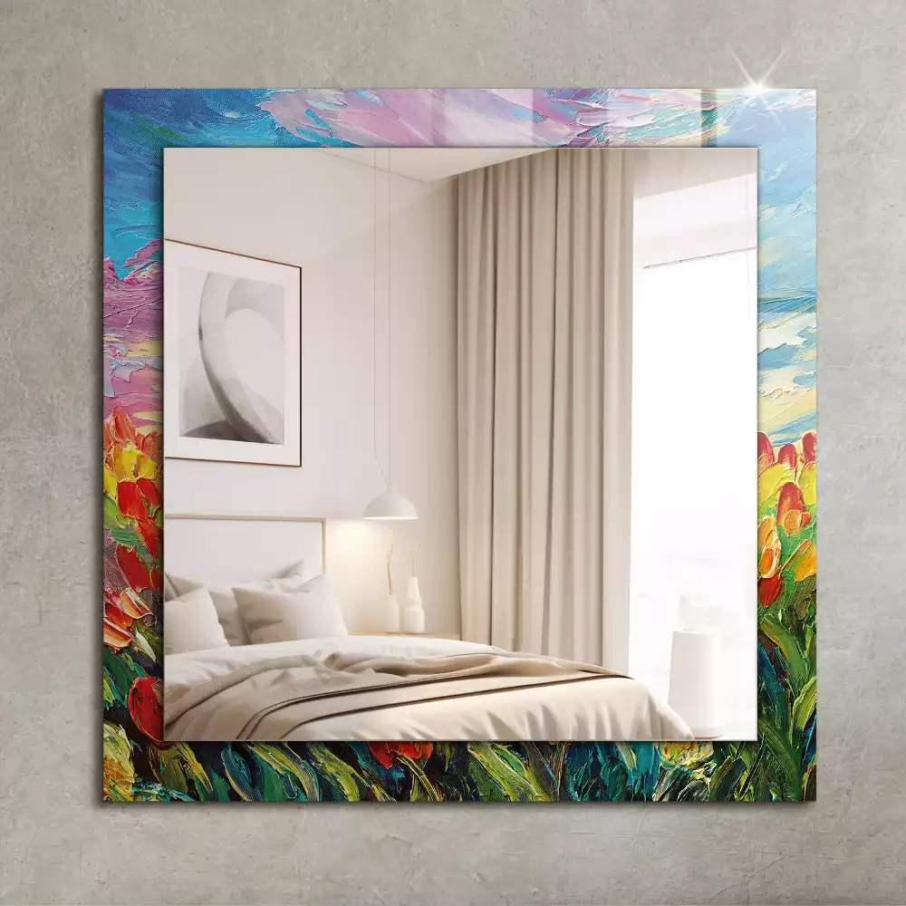 Miroir rectangulaire avec cadre imprimé champ de tulipes