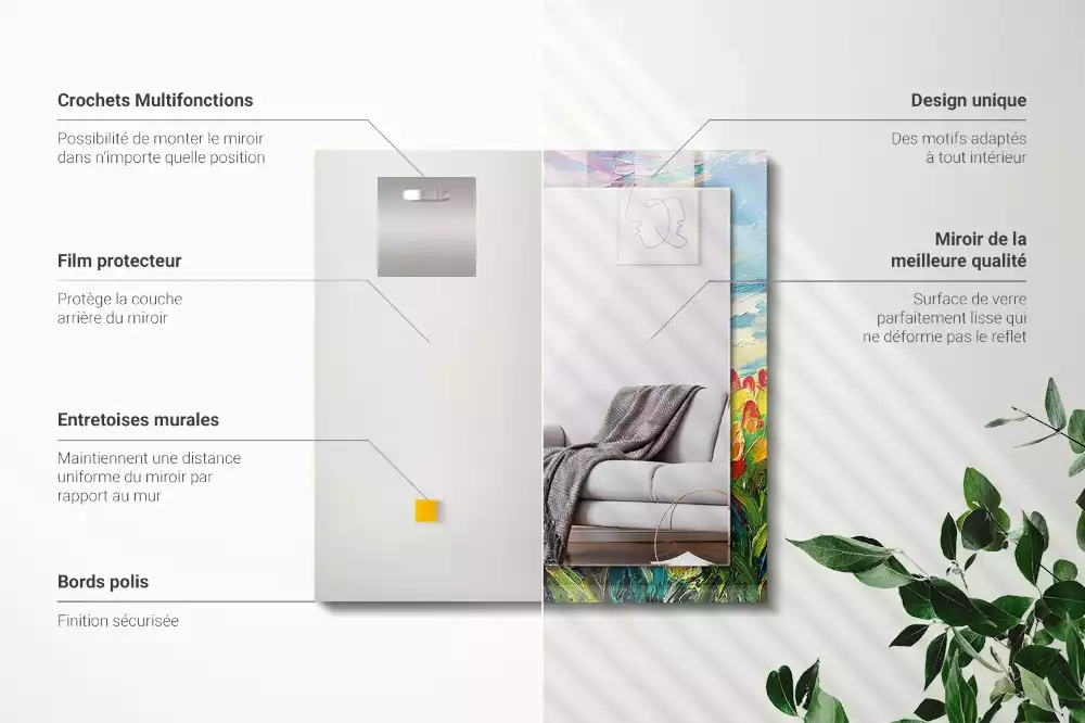 Miroir rectangulaire avec cadre imprimé champ de tulipes