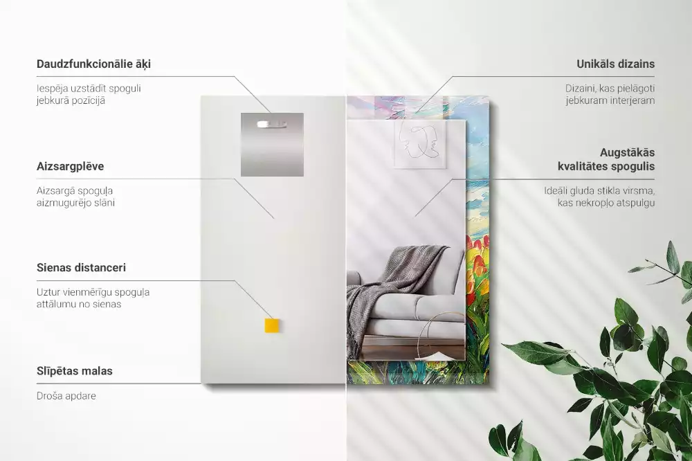 Miroir rectangulaire avec cadre imprimé champ de tulipes