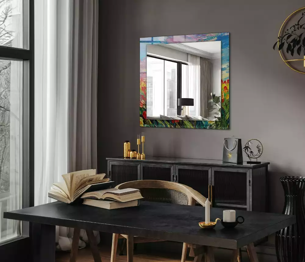 Miroir rectangulaire avec cadre imprimé champ de tulipes