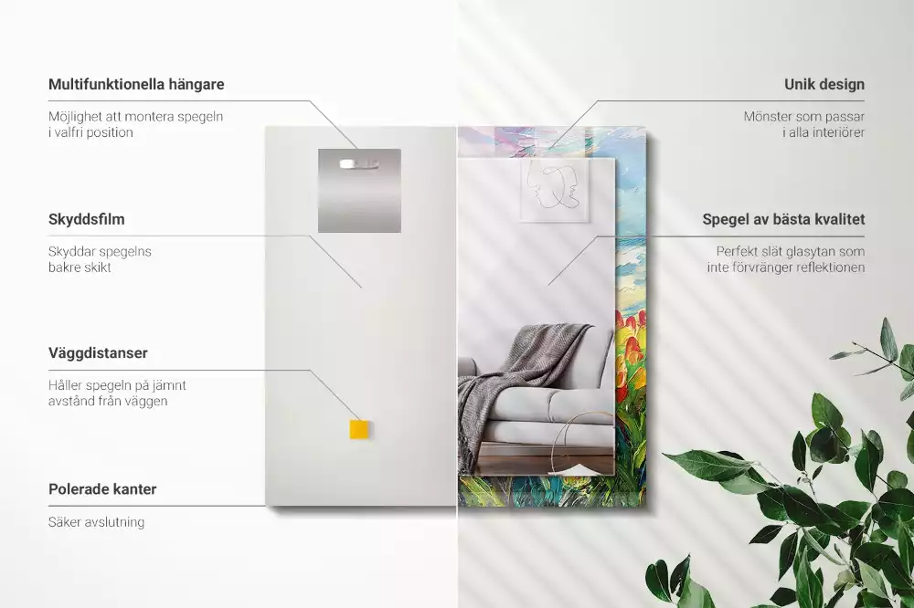 Miroir rectangulaire avec cadre imprimé champ de tulipes