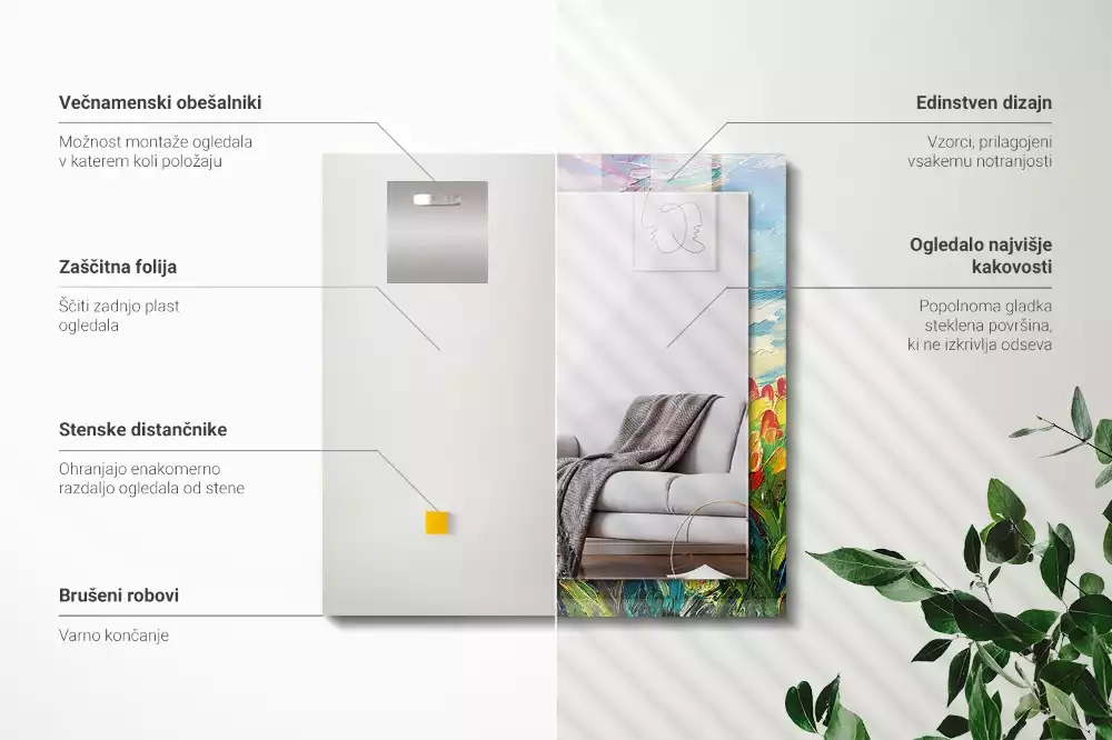Miroir rectangulaire avec cadre imprimé champ de tulipes