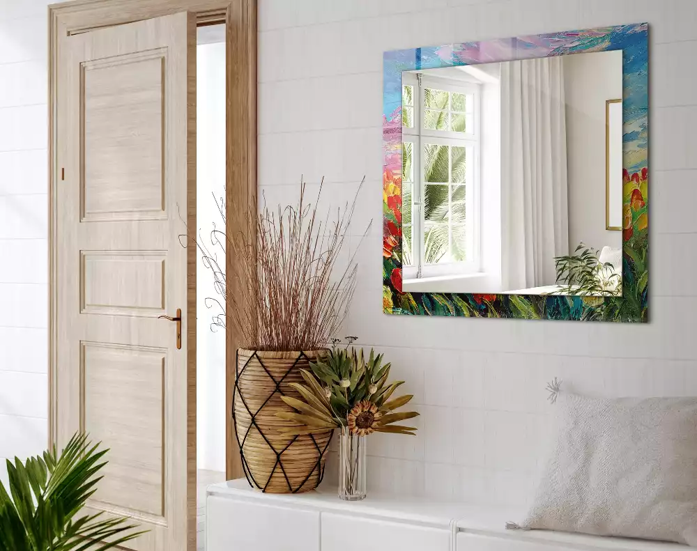 Miroir rectangulaire avec cadre imprimé champ de tulipes