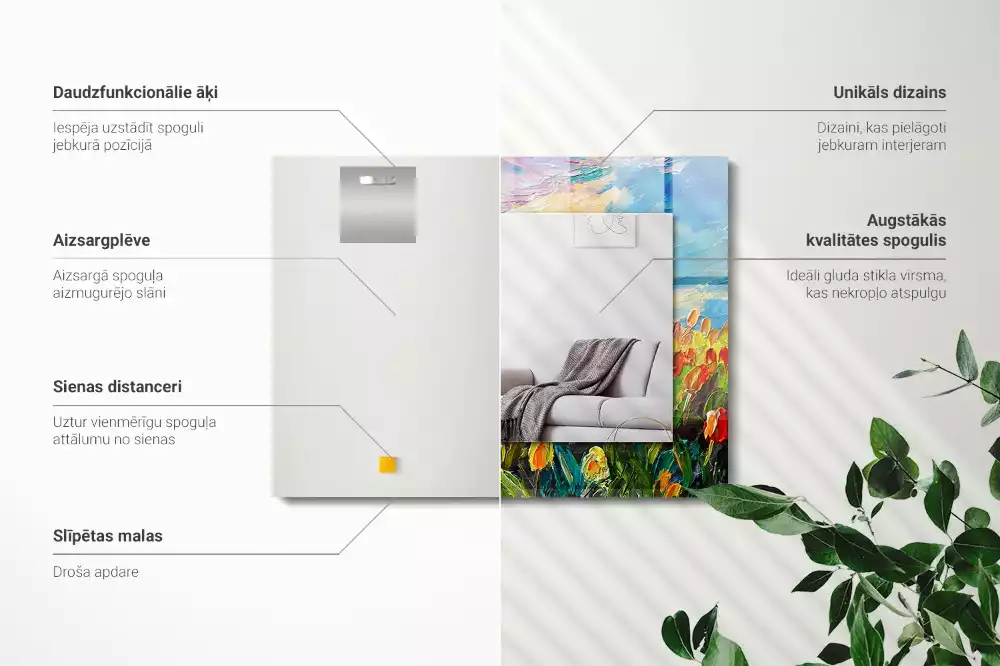 Miroir rectangulaire avec cadre imprimé champ de tulipes