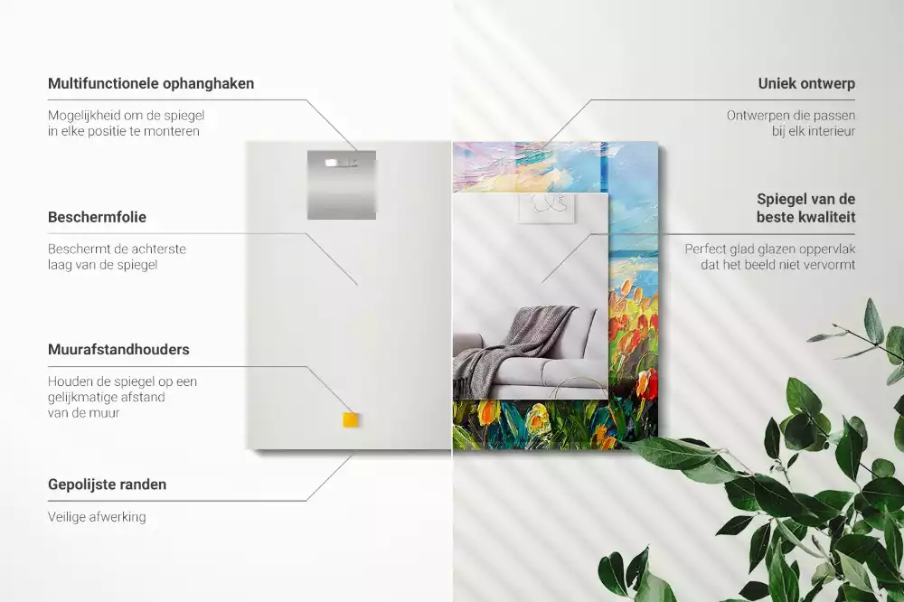 Miroir rectangulaire avec cadre imprimé champ de tulipes