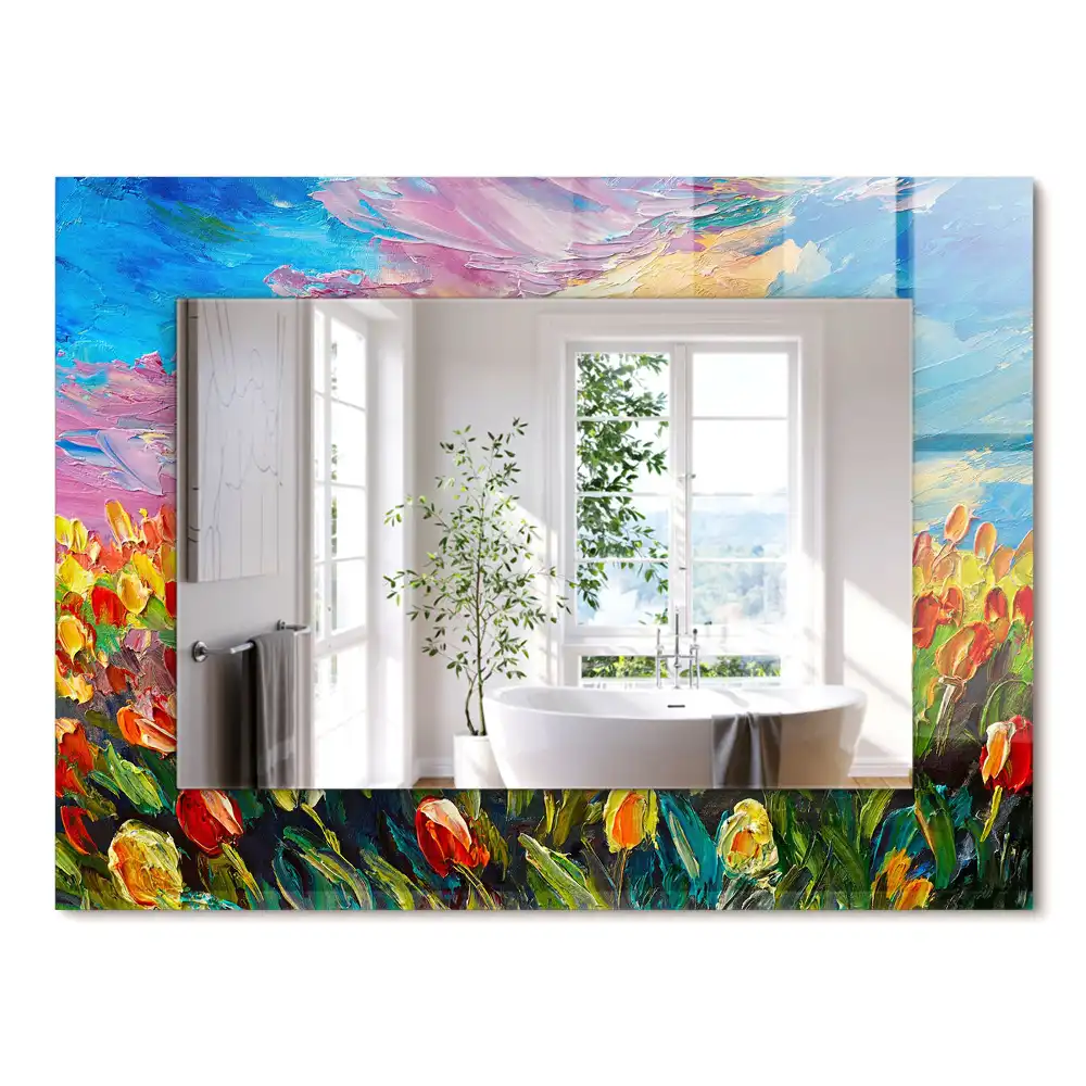 Miroir rectangulaire avec cadre imprimé champ de tulipes