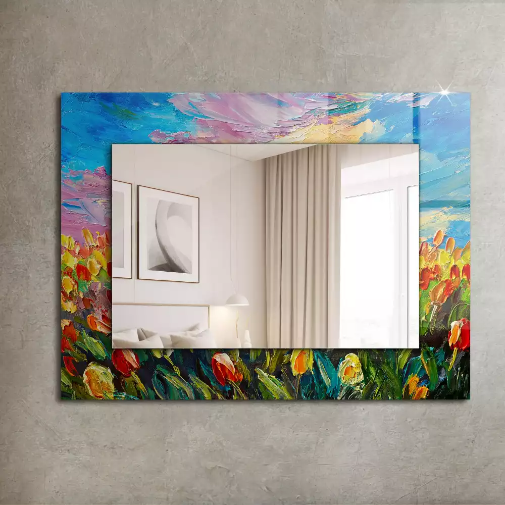 Miroir rectangulaire avec cadre imprimé champ de tulipes