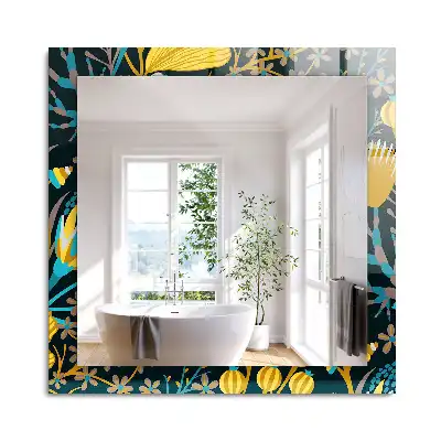 Miroir rectangulaire à cadre imprimé motifs fleurs et feuilles