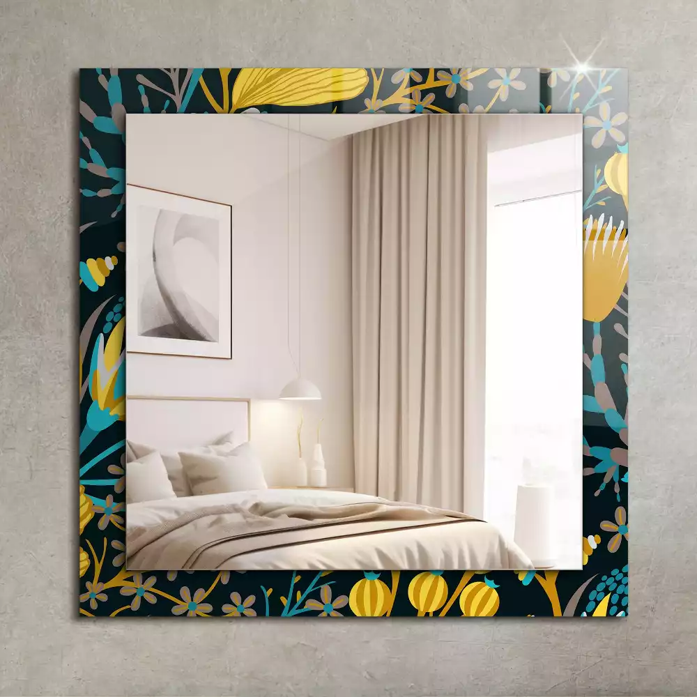 Miroir rectangulaire à cadre imprimé motifs fleurs et feuilles