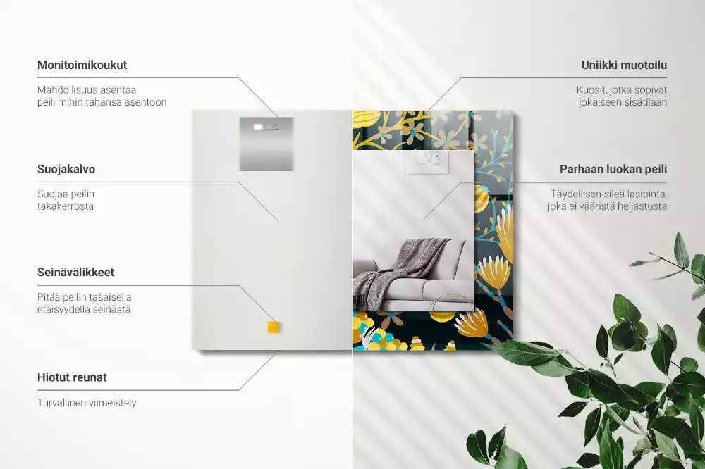 Miroir rectangulaire à cadre imprimé motifs fleurs et feuilles