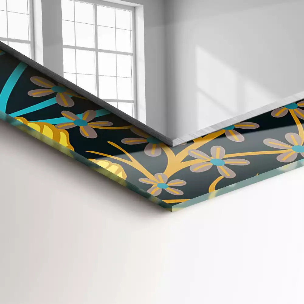 Miroir rectangulaire à cadre imprimé motifs fleurs et feuilles