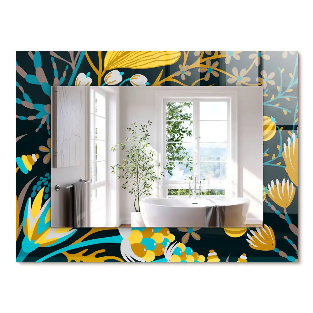 Miroir rectangulaire à cadre imprimé motifs fleurs et feuilles