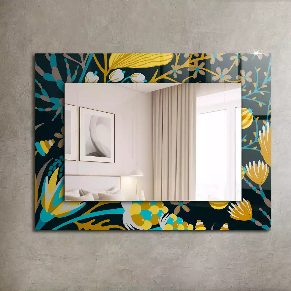 Miroir rectangulaire à cadre imprimé motifs fleurs et feuilles