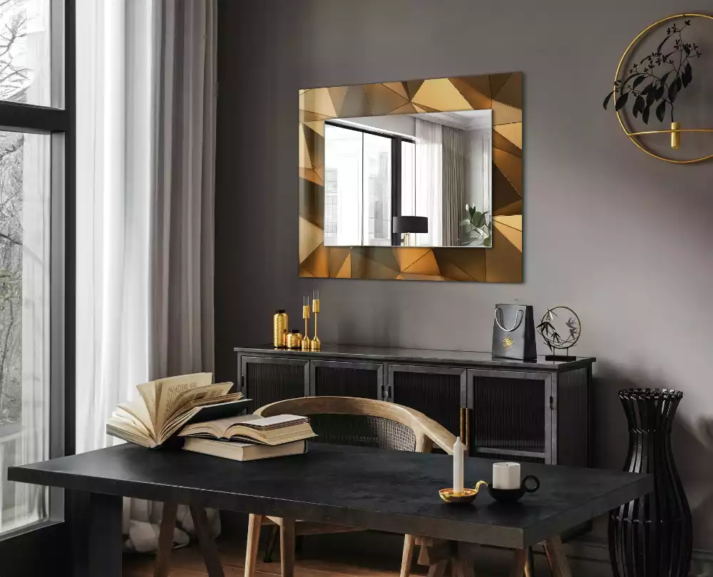 Miroir rectangulaire décoratif motifs géométriques dorés