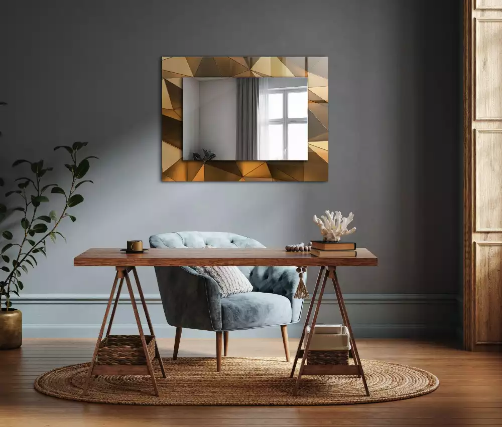 Miroir rectangulaire décoratif motifs géométriques dorés