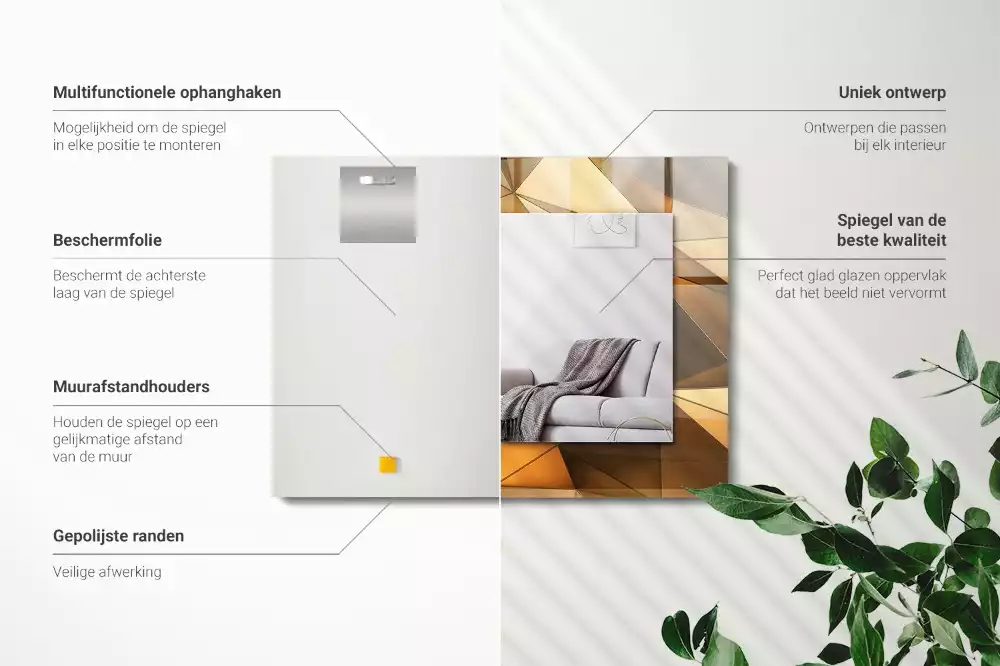 Miroir rectangulaire décoratif motifs géométriques dorés